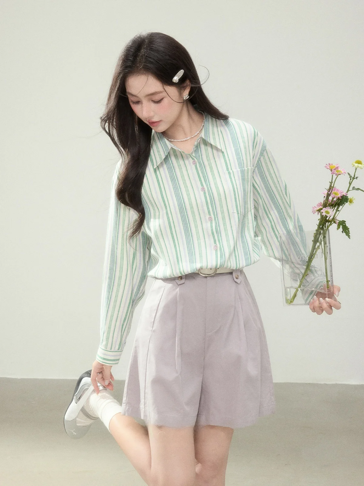 

Spring 2026 Women's Loose Fit Striped Long Sve irt Commute Friendly Open Cardigan Top Comfortable Breathable Korean Sle