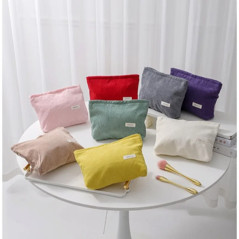 New Simple Corduroy Material Toiletry Bag Large Capacity Travel Organizer Bag Multi Color Optional Durable Makeup Brush Bag