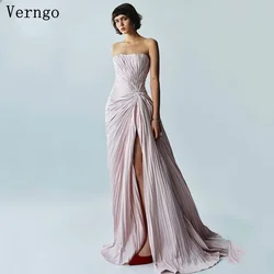 Verngo Light Pink Formal Occasion Dres Strapless Pleat A Line Prom Gowns Women Simple Elegant Evening Dresses Customized