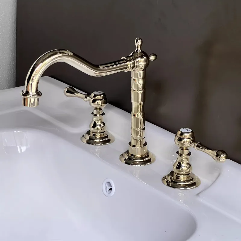 

Tuqiu Bathroom Widespread Basin Faucet Brush Gold 8 inch Sink Mixer Brass Sink Faucet Hot & Cold Classical Wash Faucet Water Tap