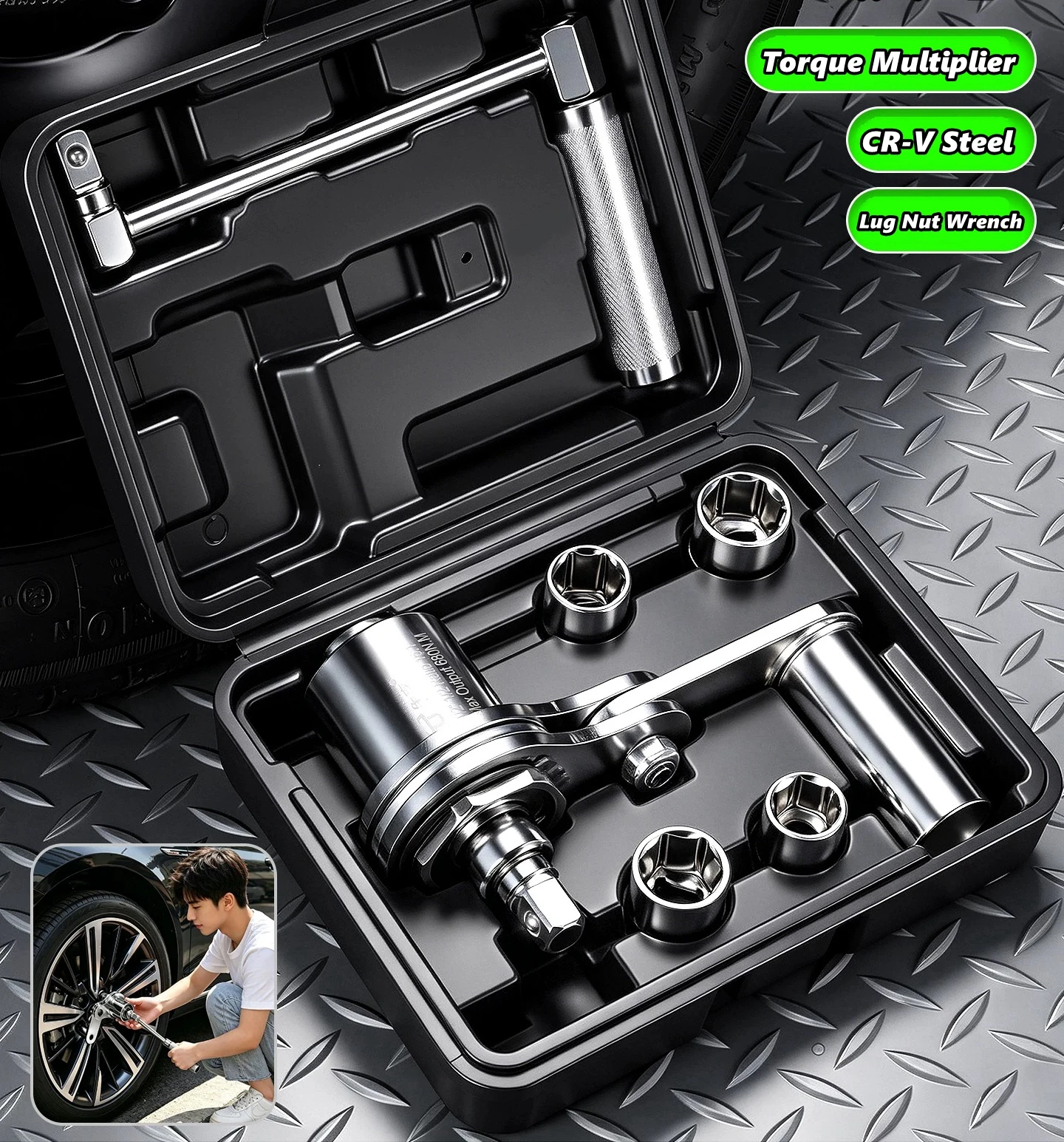 Torque Multiplier Set 1/2” 17/19/21/22 mm Sockets, Labor Saving Hand Wrench Kit  Lug Nut Remover, Portable Wrench Sockets Set