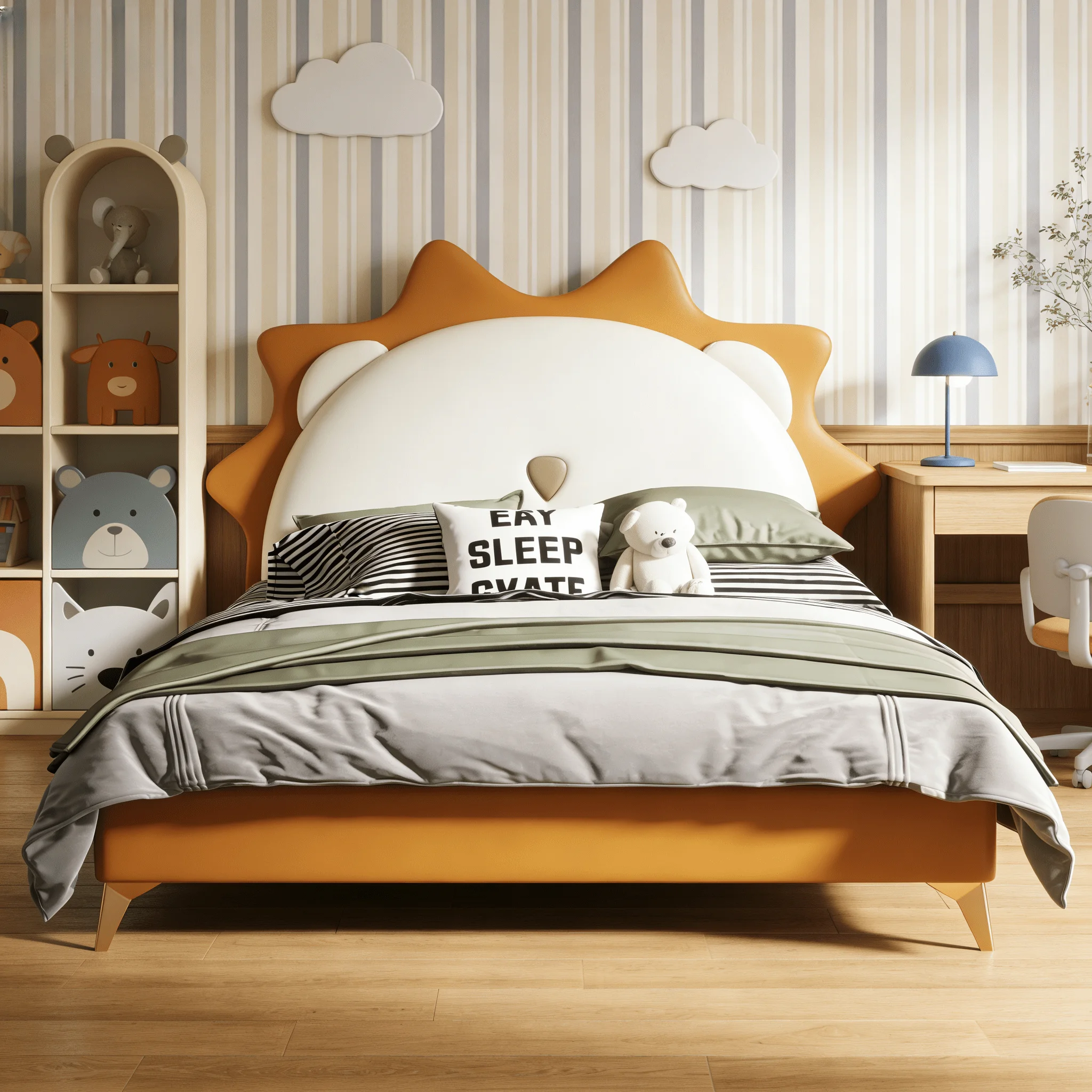 Komfortables Luxusbett Modernes Design Umwandelbares Vollgrößen-Bett Weicher Massivholzrahmen Schlafzimmermöbel für Kinder