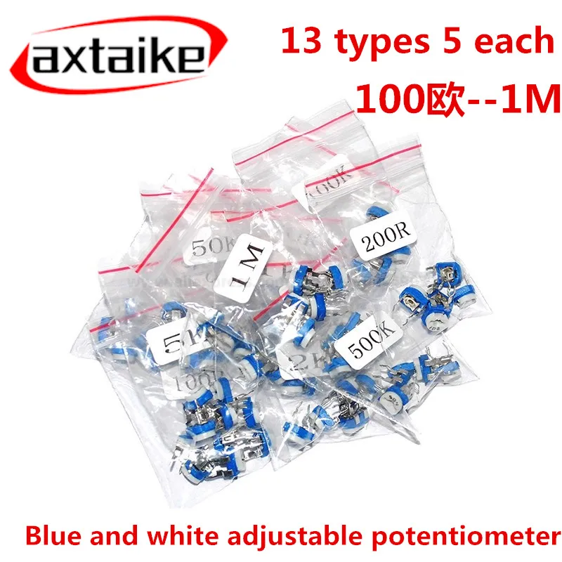 

65PCS Trimming Potentiometer RM-065 top adjustment 100R-1M RM065 WH06-2 Variable Resistors Assorted Kit 13Type*5pcs New