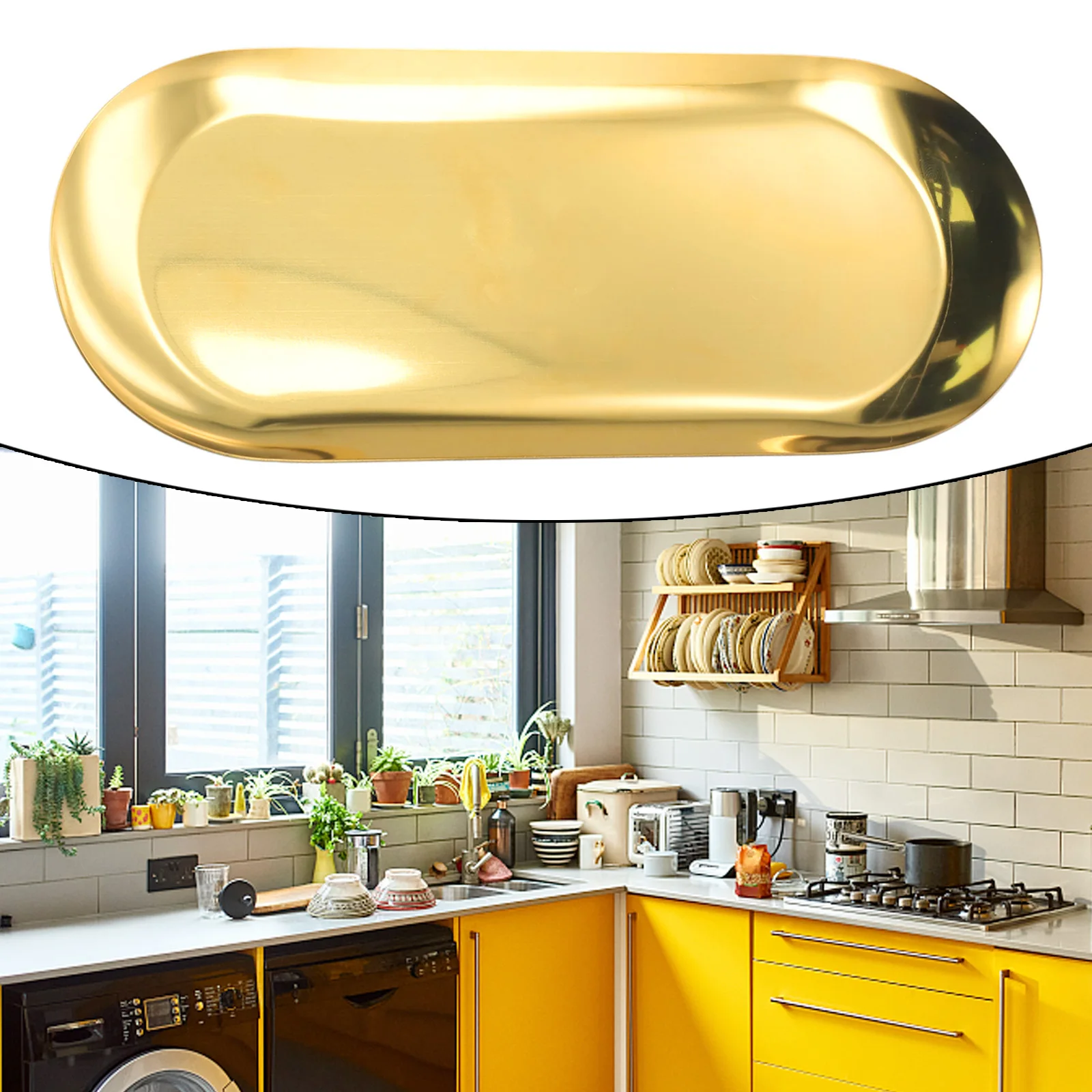 1pc Oval Stainless Steel Tray Storage Tea Fruit Cosmetics Jewelry Plate Gold 18cm 23cm Tableware Home Accessories Organization