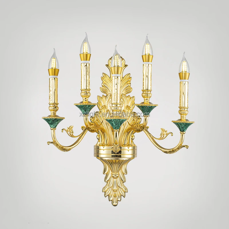 French Medieval Brass Peacock Stone Living Room Wall Lamp Lighting Hotel Corridor Indoor Led Wall Lamp Light