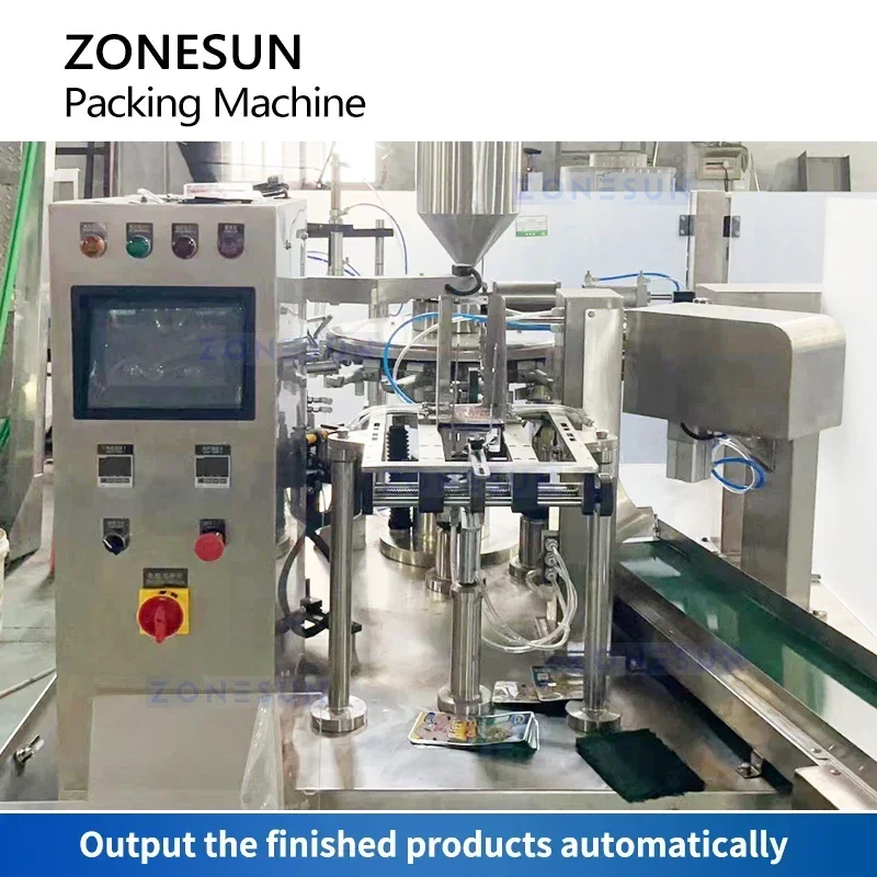 ZONESUN-máquina automática de llenado y sellado de bolsas, paquete de pie prefabricado, equipo de llenado rotativo, ZS-BZJ10P
