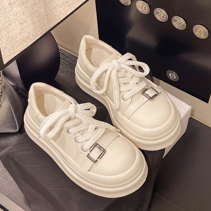 Thick Sole Women Elevator Shoes Fashion Belt Buckle Clunky Sneakers Casual Breathable Platform Shoes Comfortable Walking Shoe