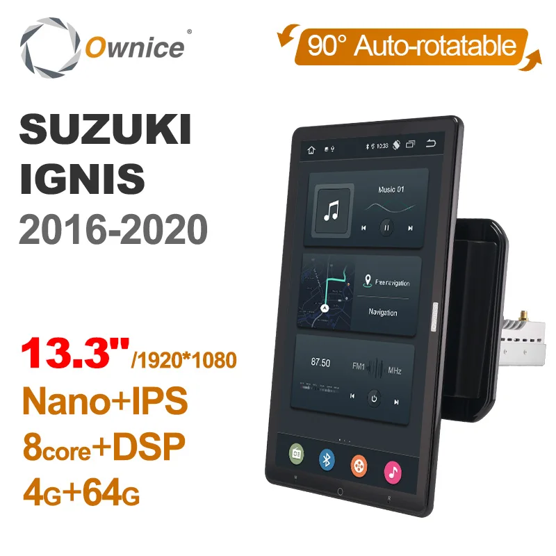 

1920*1080 Nano Ownice Android 12.0 for SUZUKI IGNIS 2016-2020 Car Radio Video Audio 13.3" IPS Rotatable 360 8G 256G Tesla Style