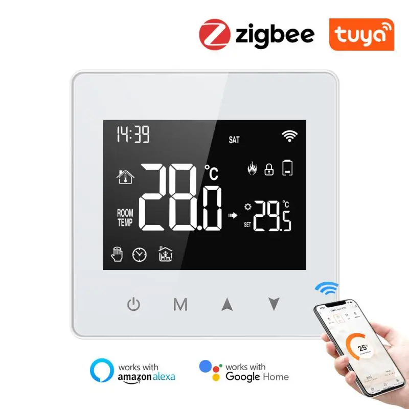 Tuya Wifi And ZigBee Smart Thermostat With LCD Screen For Water Gas Boiler White Remote Programming Work With Alexa Google Home