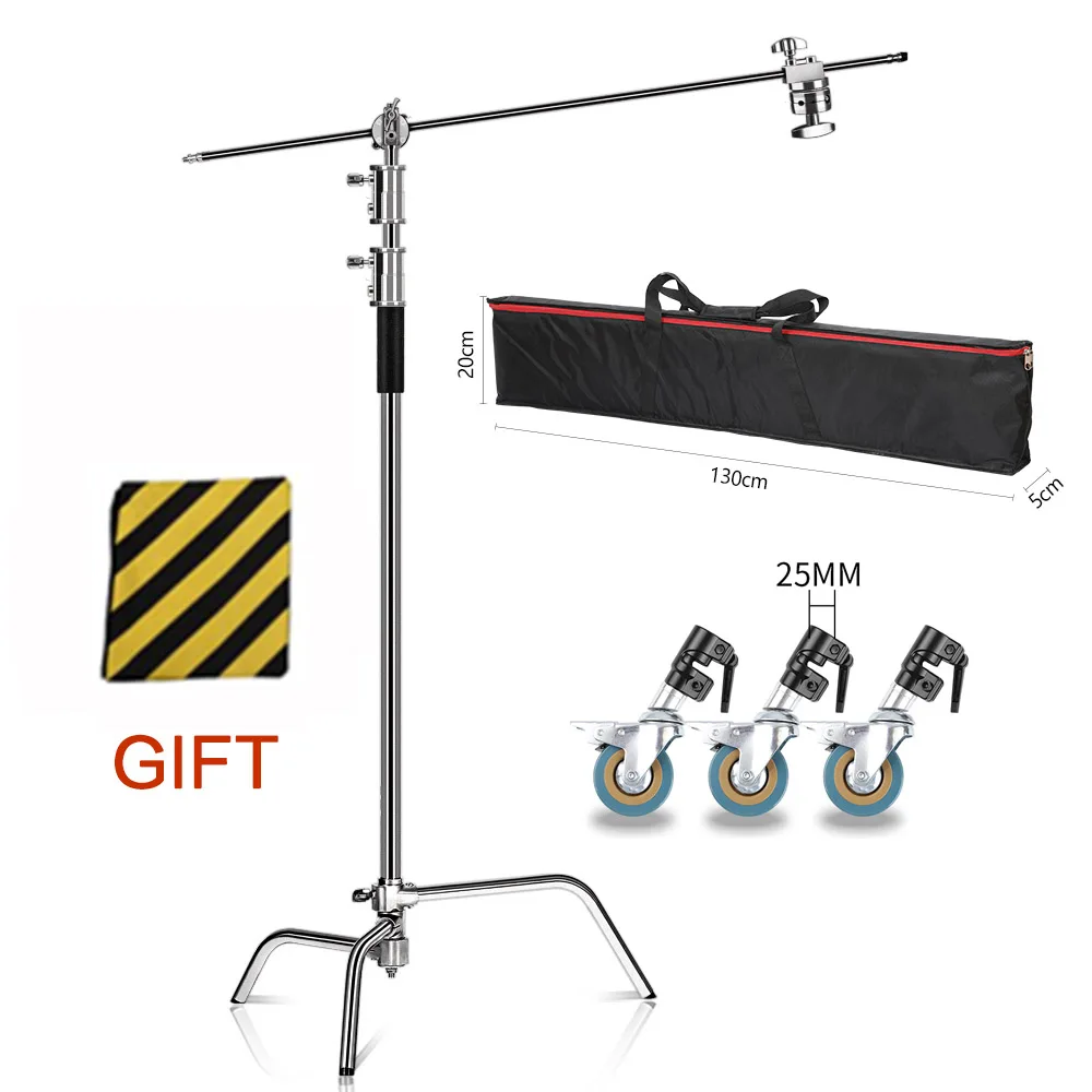 330M  C-Stand SH Heavy Duty Stainless Steel with Hold Cross Arm and Grip Head  Wheels Bag Stand with Adjustable Leg Photography