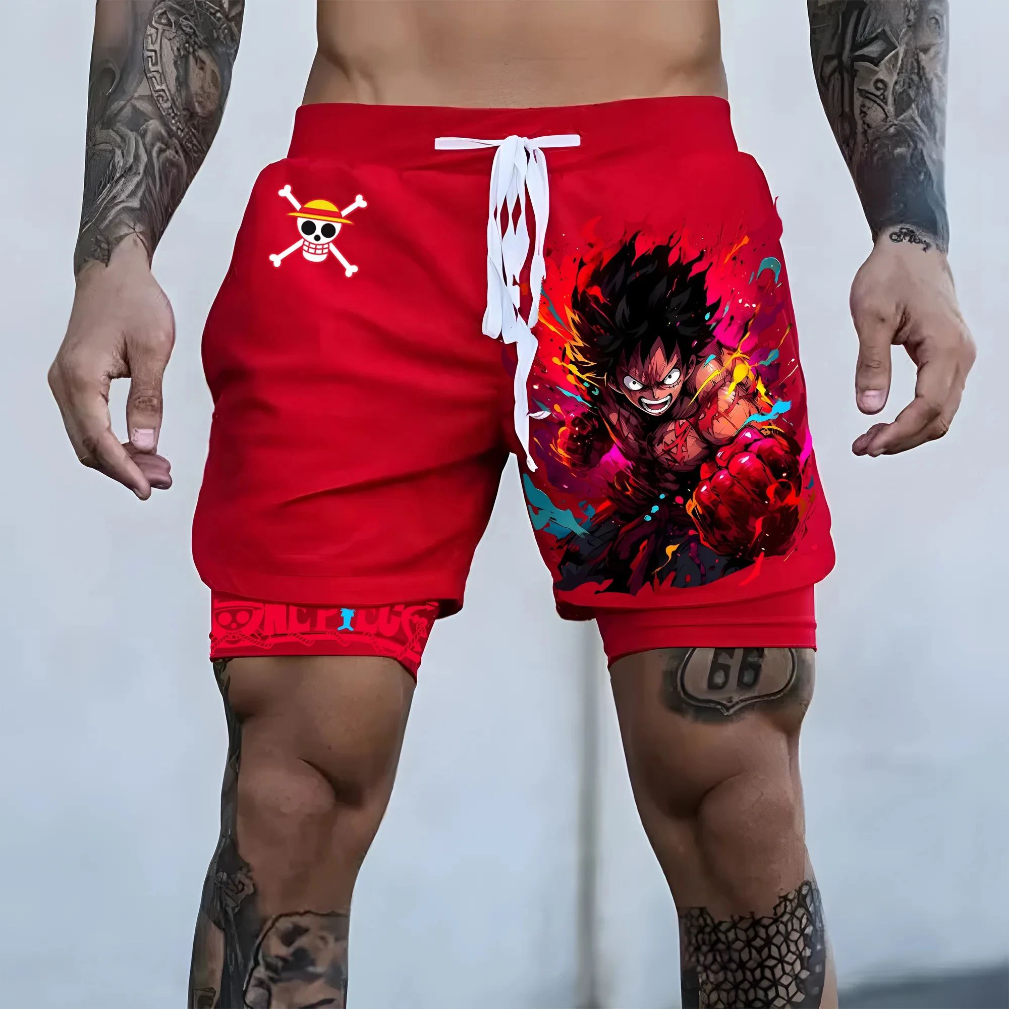 

One Piece Luffy Gear 5 Anime Clothes 2026 Breathable Quick Drying Urban Style Cotton Double-layer 2-in-1 Y2K Men's Sportswear