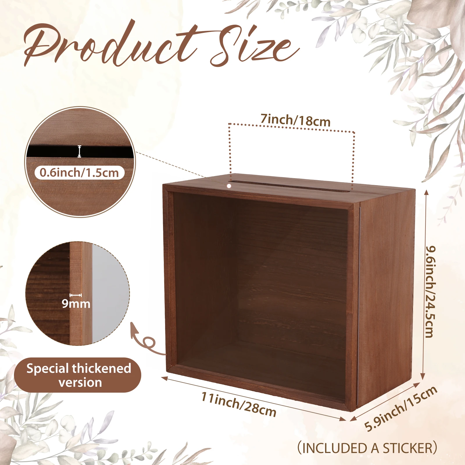 Wedding Card Box One Piece Wedding Brown with Acrylic Clear Window and Stickers for Wedding Party Anniversary Baby Shower Decor