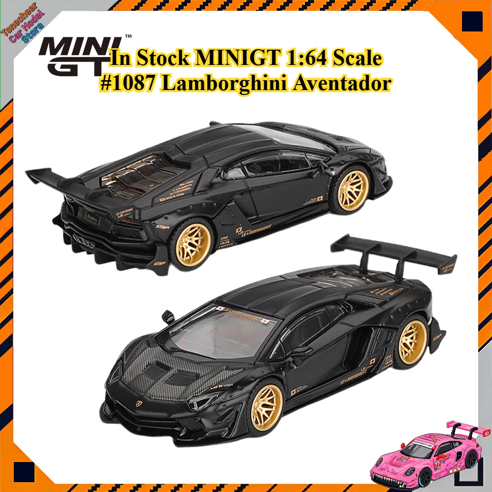 In Stock MINIGT 1:64 Scale #1087 Lamborghini Aventador LB WORKS Matte Black Alloy Model Car Miniature Diecast Collection Toys