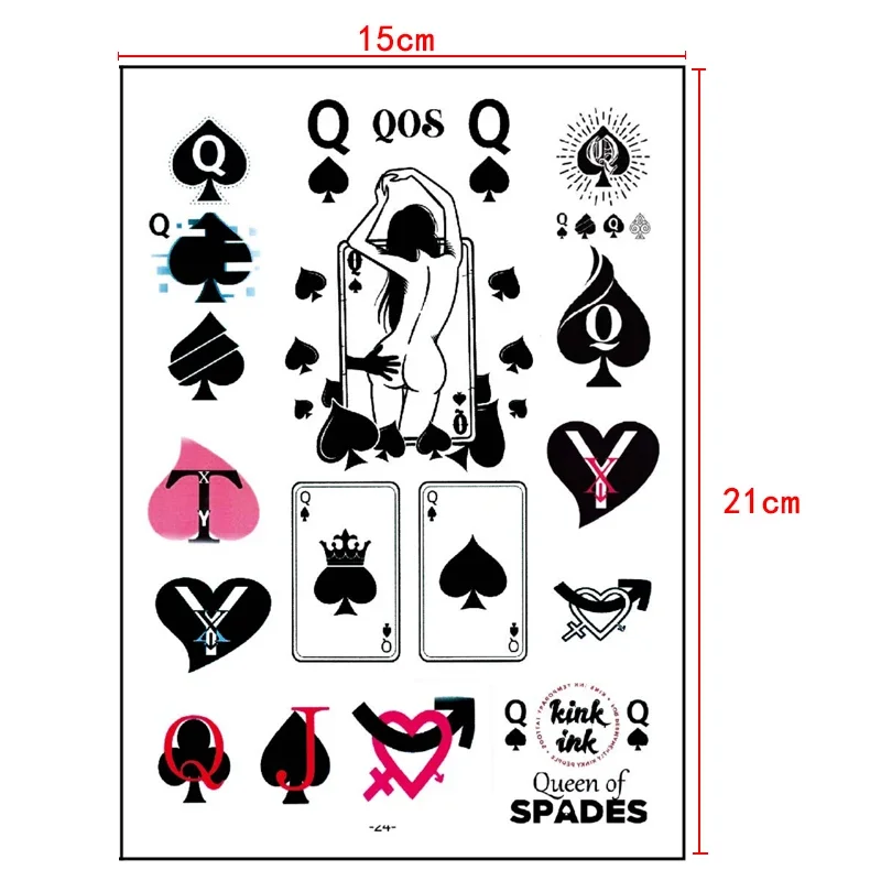 

Spades tattoo: Queen wears green hat, temporary tattoo: Hot wife wears green hat, temporary tattoo for adults.