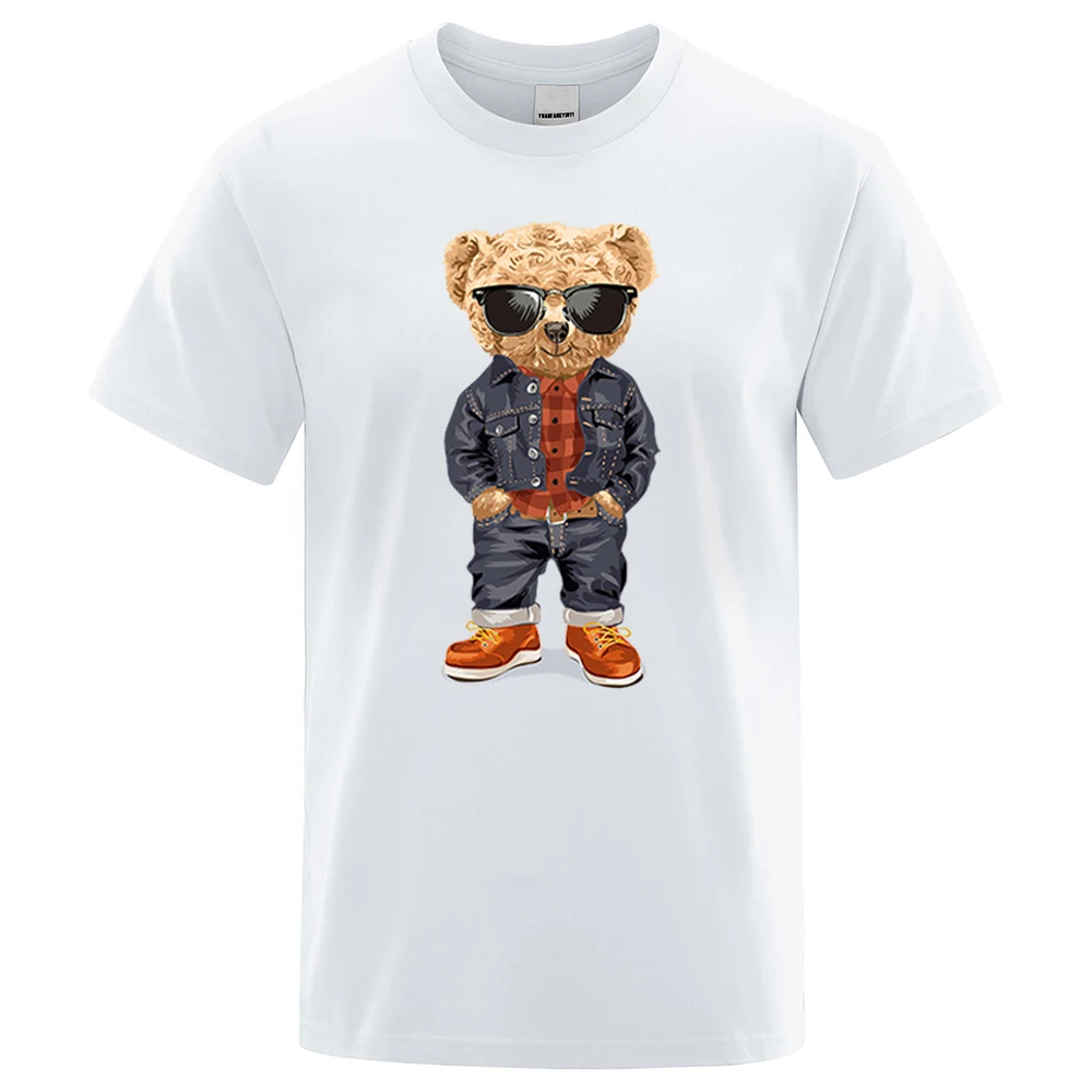 Cowboy Ted Bear With Hands In Pockets Men T Shirts Loose Summer Streetwear Casual Tee Clothes T-Shirts Cotton Breathable Tops