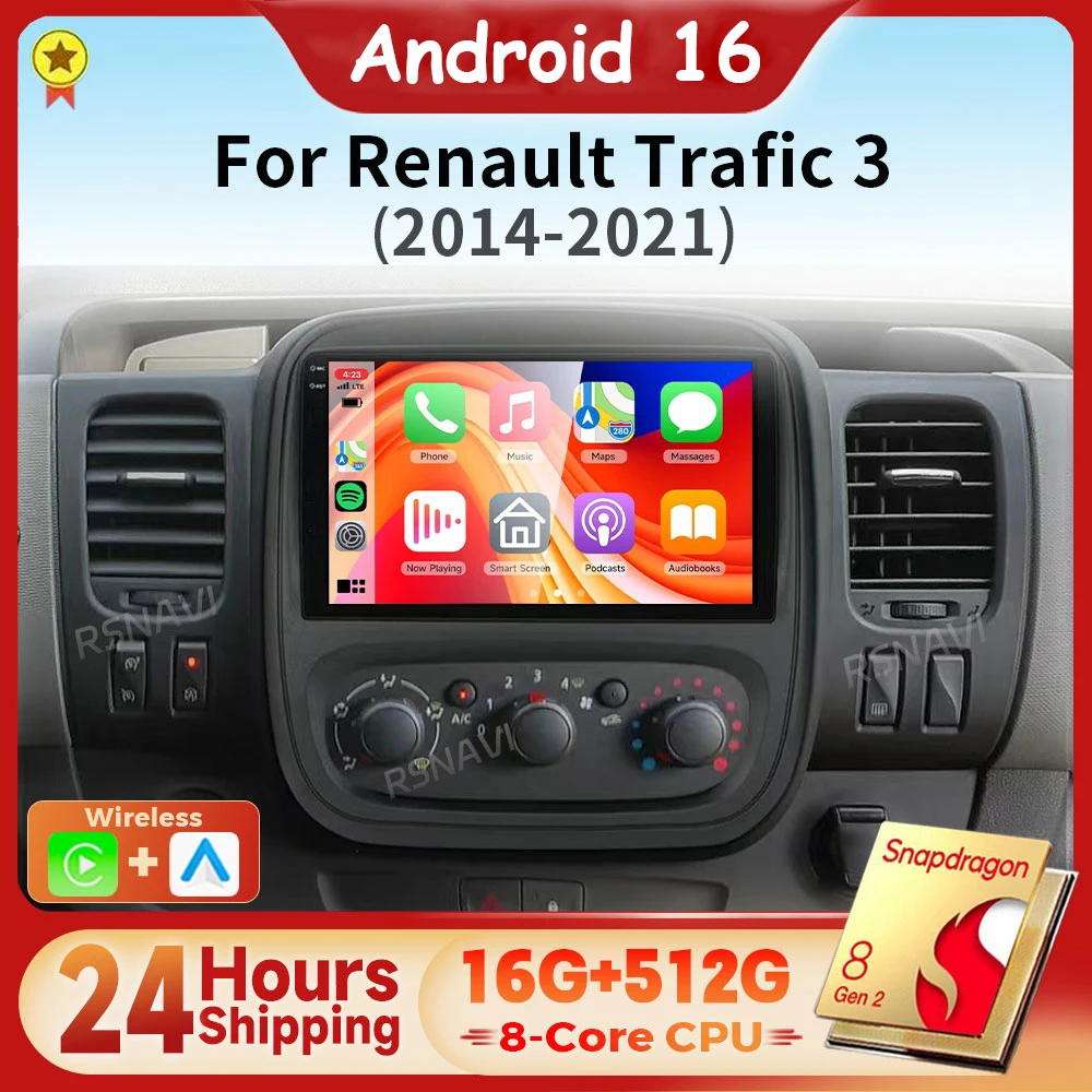 Android 16 Carplay Car Radio Multimedia For Renault Trafic 2015-2019 For Opel Vivaro B 2014-2018 Autoradio GPS 24-hour shipping
