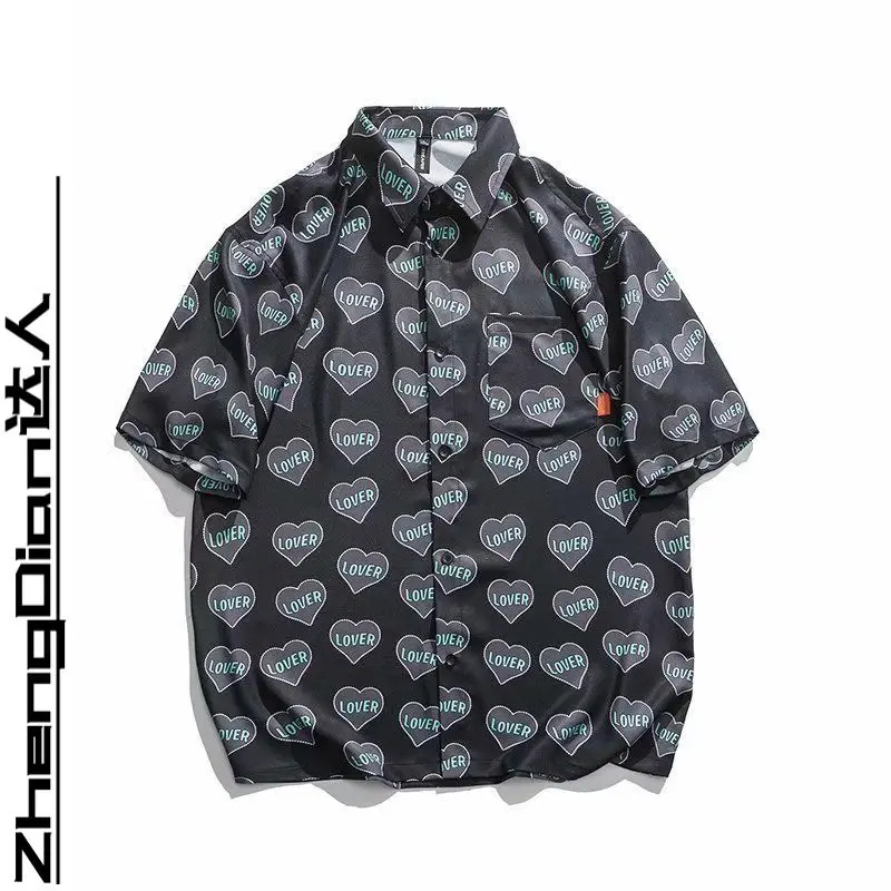 All-Print-Shirt Herren Sommer Design Kurzarmhemd Japanisch Hong Kong Style Trend Ins Fünf-Ärmel schöne Jacke für Männer