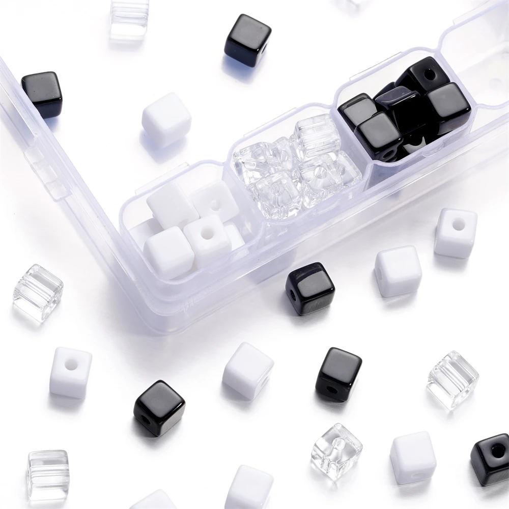 30pcs/lot 7.5mm Acrylic Square Black White Spacer Loose Beads for Handmade DIY Necklace Bracelet Jewelry Making Supplies