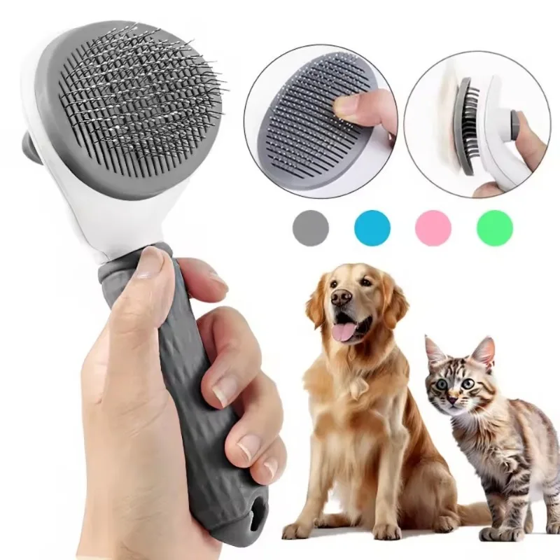 One-Click Pet Hair Removal Comb for Effortless Grooming of Dogs and Cats - Float Hair Removal Slicker Brush with Automatic Funct