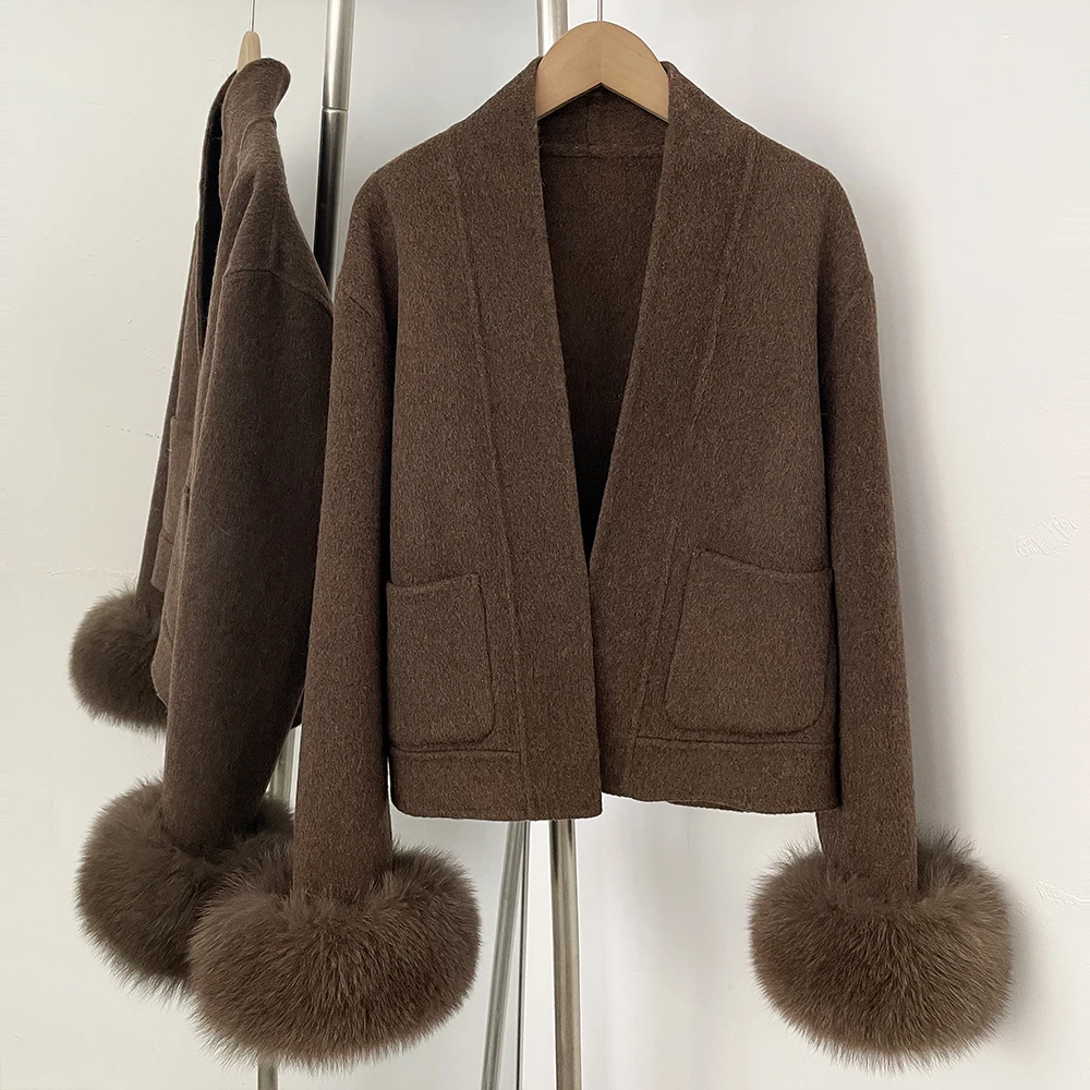 

Natural Fur Coat Elegant Wool Coat Jacket with Fur for Women Office Wear New in Coat Ladies Thin Coat Korean Reviews Many Outer