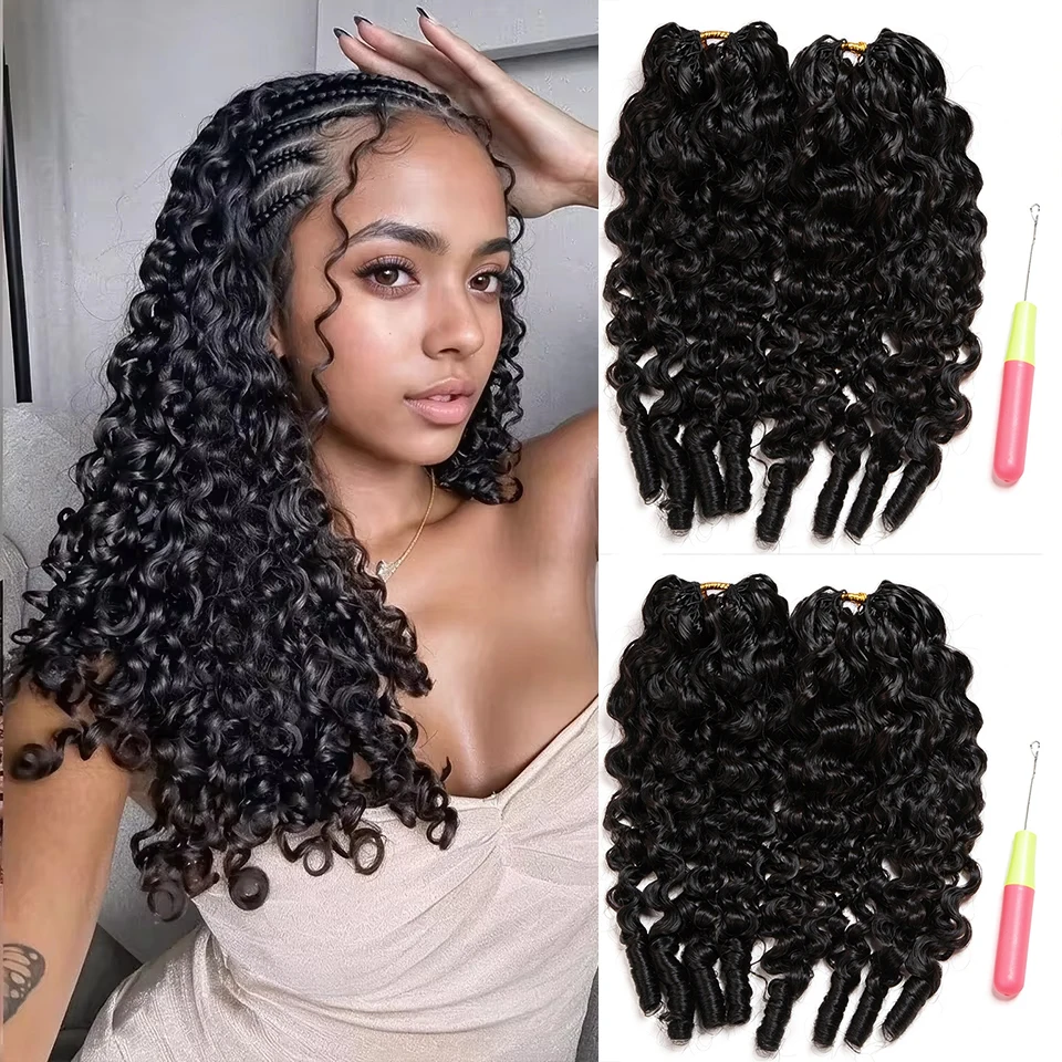 Burmese Curly Crochet Human Hair Miracle Knots Hair per 60g/pc 50 Strands Deep Wave Pre-Separate Feather Crochet Bulk And Braiding Hair Pre-Separated Crochet Feather Hair Extensions Curly Human Hair Miracle Knots Crochet Hair For Braiding Boho Braids
