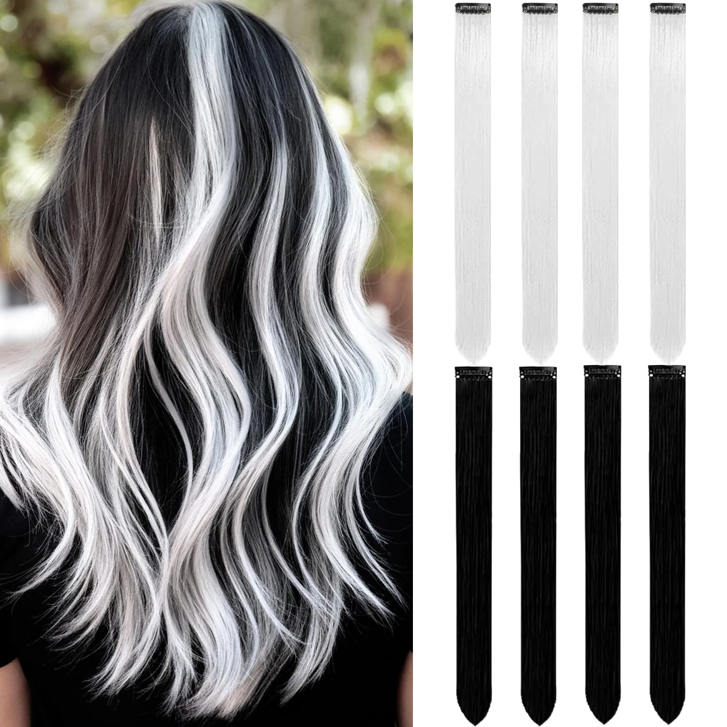 8Packs Colored Synthetic Hair Extensions 22 Inch Straight Clip-In on Party Christmas Black Friday K-pop New Year Gift Hair