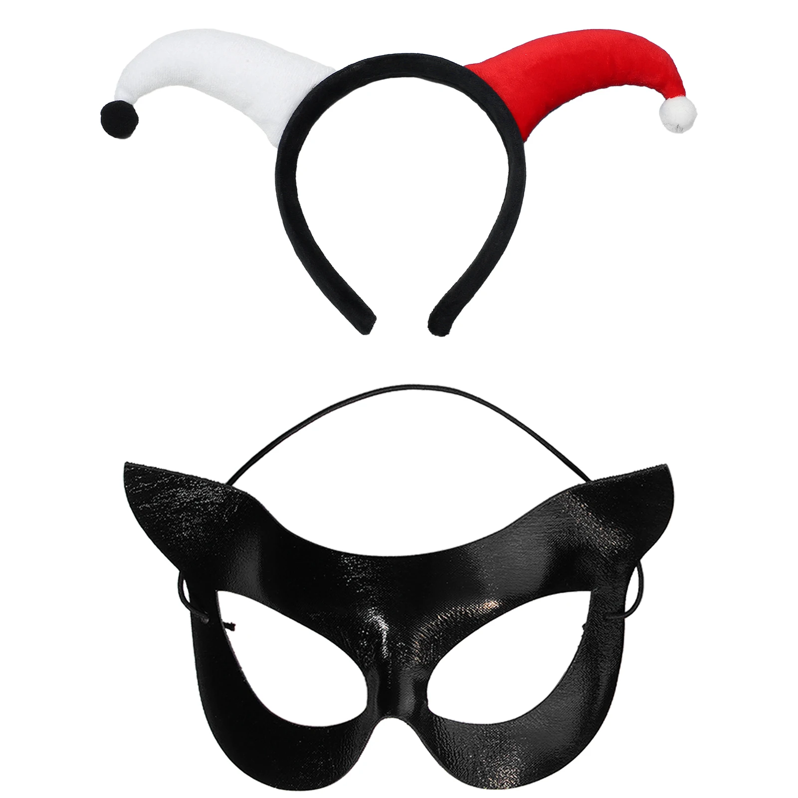 قناع أغطية الرأس المهرج المجنون وقفازات دافئة كوكد هورن بوم بوم دعائم الهالوين لقناع الحفلات التنكرية Fascinator Mardi Gras