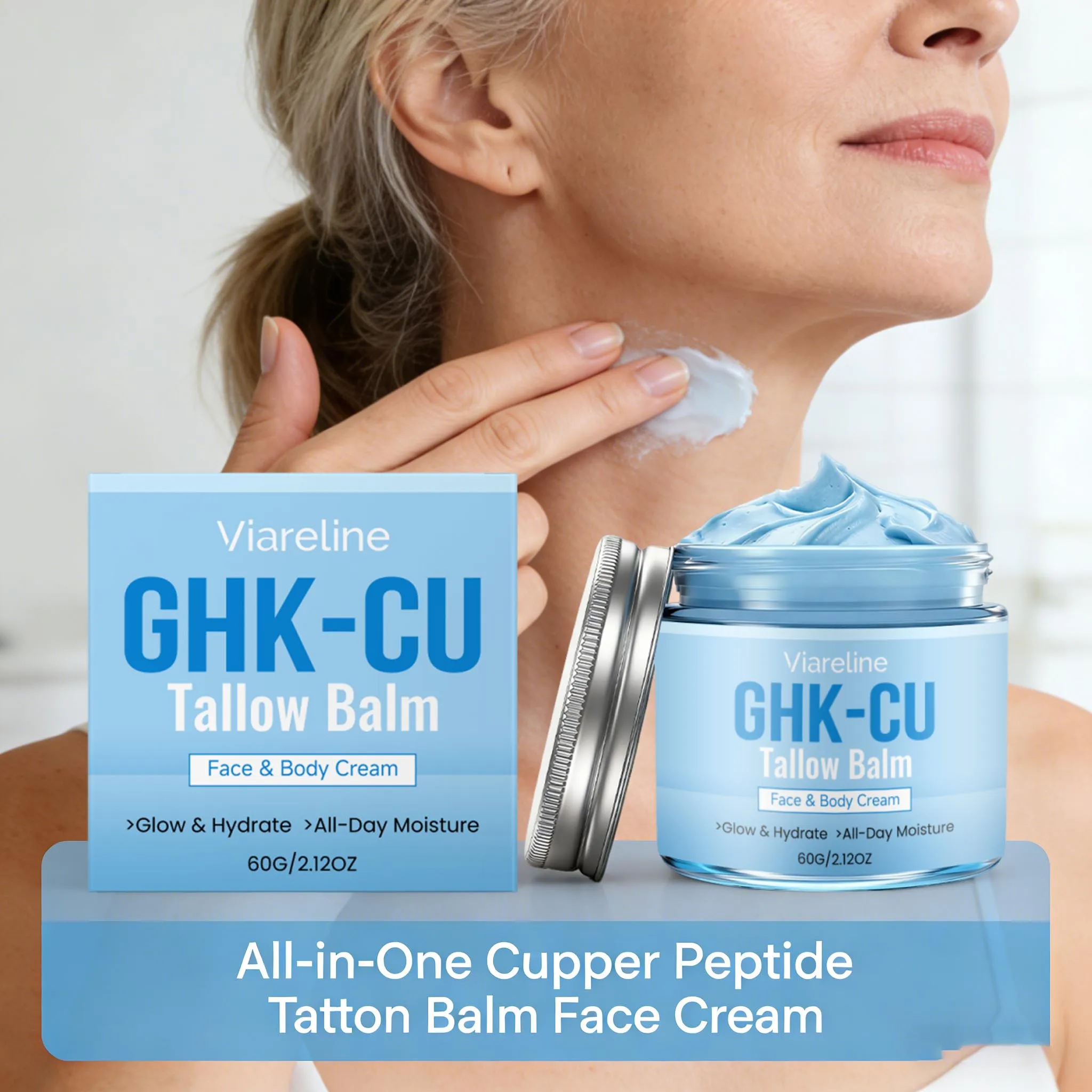 GHK-Cu Copper Peptide Tallow Balm Face Cream Hydrating Neck Moisturizer Body Skin Care Natural Vitamin E Honey Nourishing Lotion