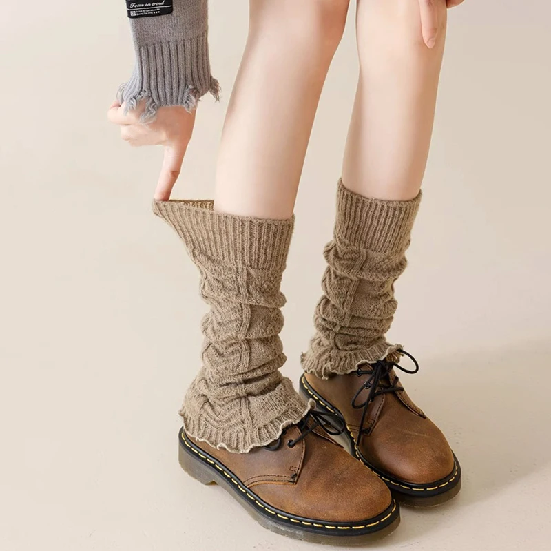 Autumn Winter Women's Leg Warmers Solid Color Lolita Wool Knitted Long Socks Foot Cover Arm Warmer Crochet Heap Sock Boot Cuffs