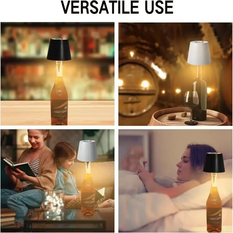 Rechargeable Wine Bottle Lamp - =Touch Control LED Table Lamp Night Light, 3 Color Dimming Romantic Atmosphere Bedside Lamp