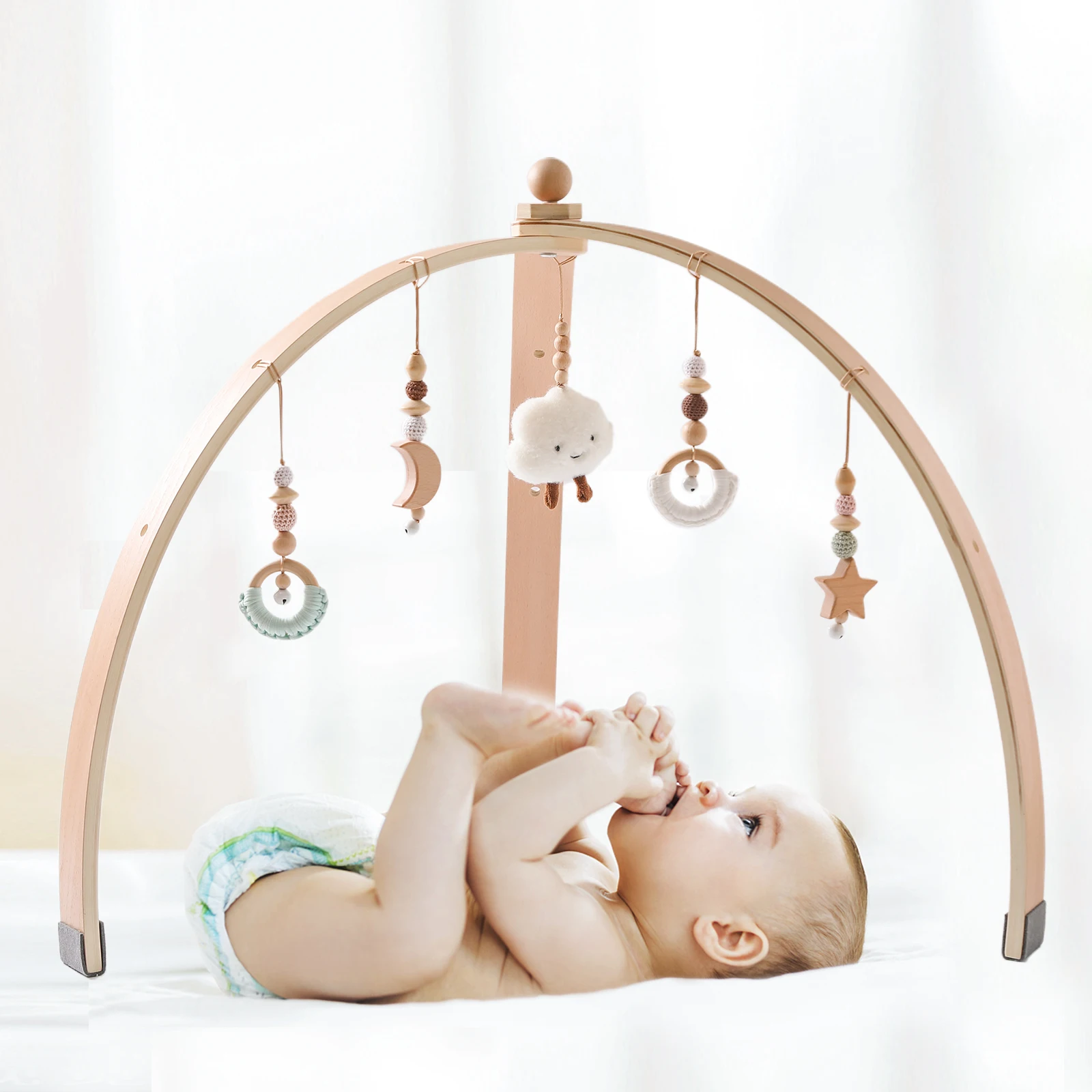 1 Set Wooden Fitness Rack Children Room Decorations Baby Play Gym Activity Pendants Wooden Hanger Mobile Crib Newborn Gift