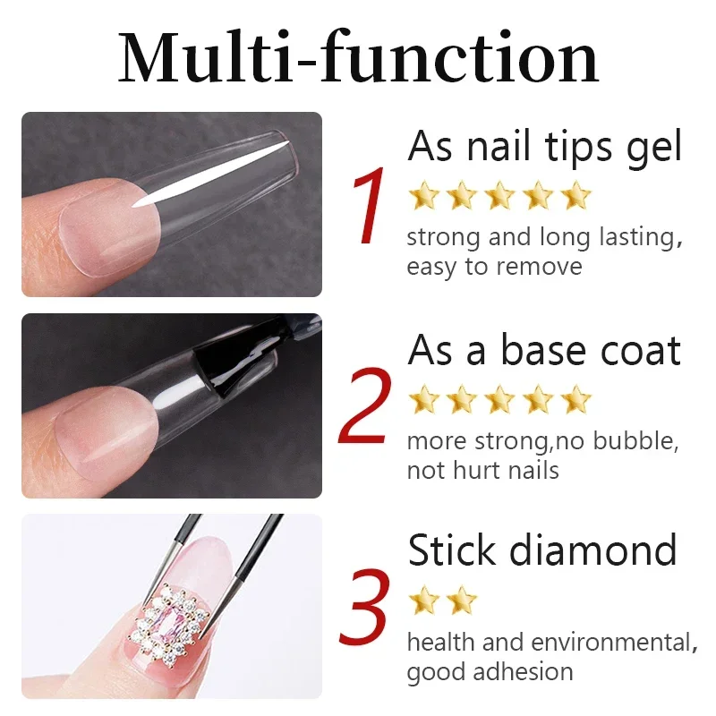 Punte per unghie da 15ML Gel per colla per punte finte estendere le unghie 3 IN 1 funzione trasparente Gel per unghie UV Base Coat Diamond Stick