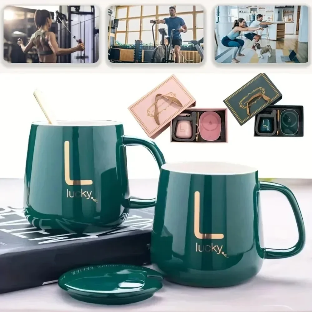 55 degrees Thermostat Cup gift box set warm ceramic cup mugs with Spoon and Storage Bag Set  Folding Spoon for Portable Meals