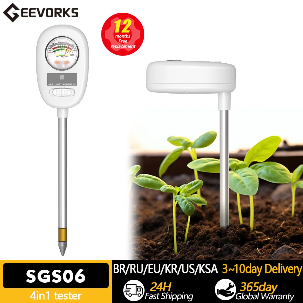 4in1 Soil PH Value Light Moist Nutrient Test Meter Indoor Potted Plant Measuring Instrument Plant Cultivation Gardening Tools