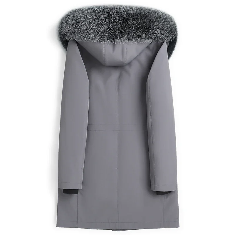 AYUNSUE Fashion Winter Jacket Men Clothing Men Parkas Fur Coat Whole Mink Fur in One Liner Mid-length Hooded Mink Jacket for Man