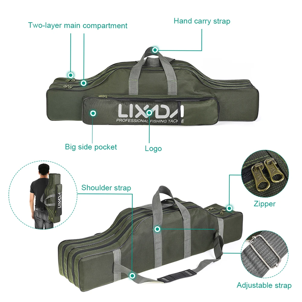 Fishing Bag Portable Folding Fishing Rod Reel Bag Fishing Pole Gear Tackle Tool Carry Case Carrier Travel Storage Bag Organizer