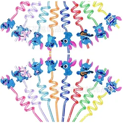 8pcs Lilo & Stitch Disney Cartoon PVC Reusable Straws Kids Birthday Party Decorated Action Toys Soft Rubber Straw for Water Cups