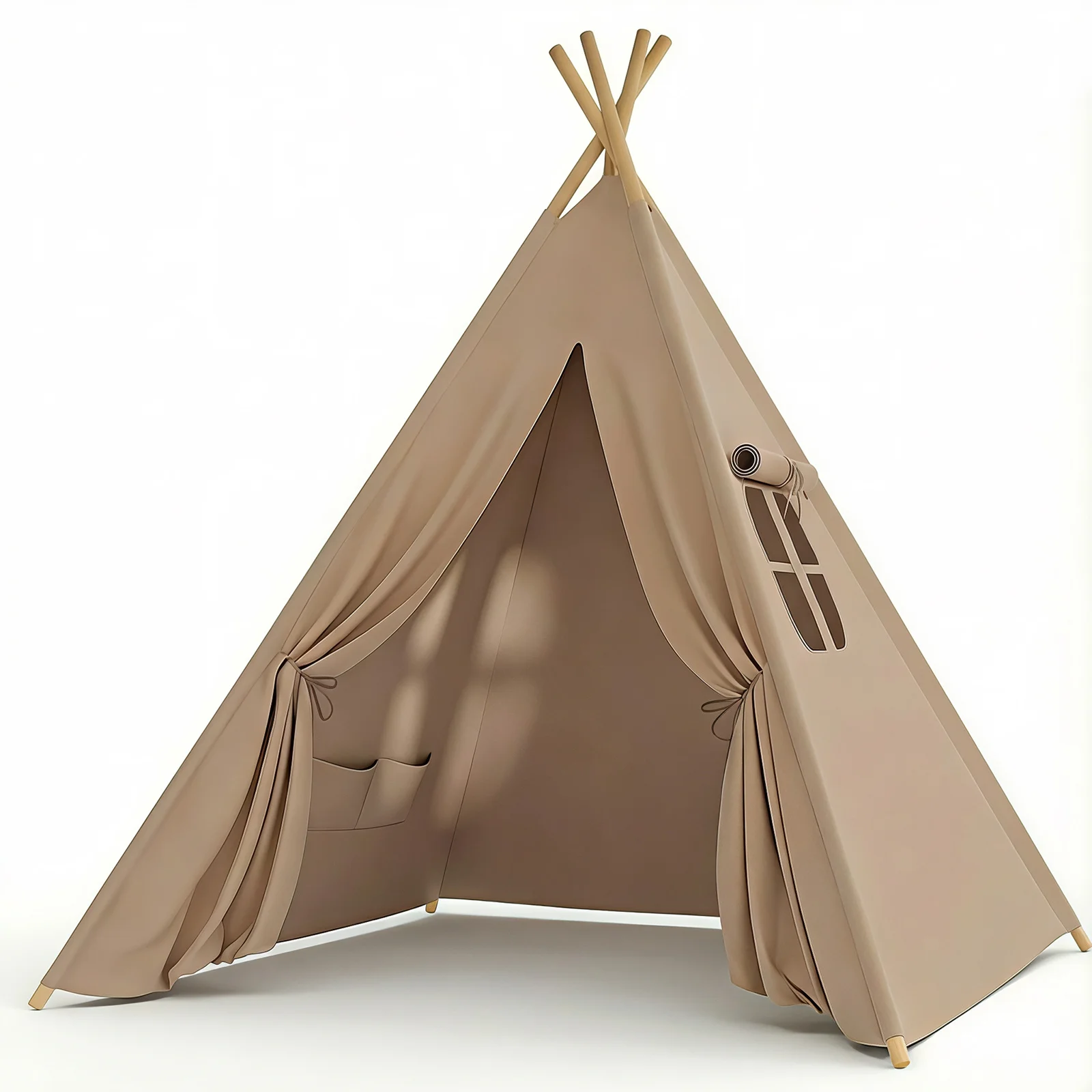 Tenda per Pernottamento Pieghevole, Tenda da Gioco Facile da Montare per Interni ed Esterni, Tenda Teepee Portatile per Giardino e Spiaggia con 4 Pali in Legno