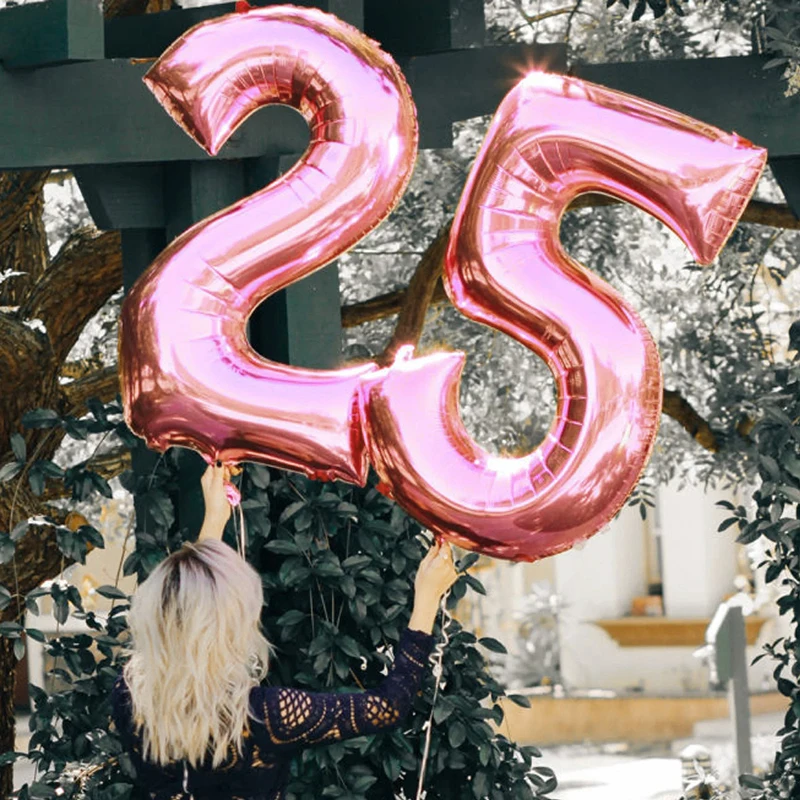 32/40inch Number Foil Balloons Rose Gold Silver Digit Figure Helium Balloon Child Adult Birthday Wedding Decor Party Supplies