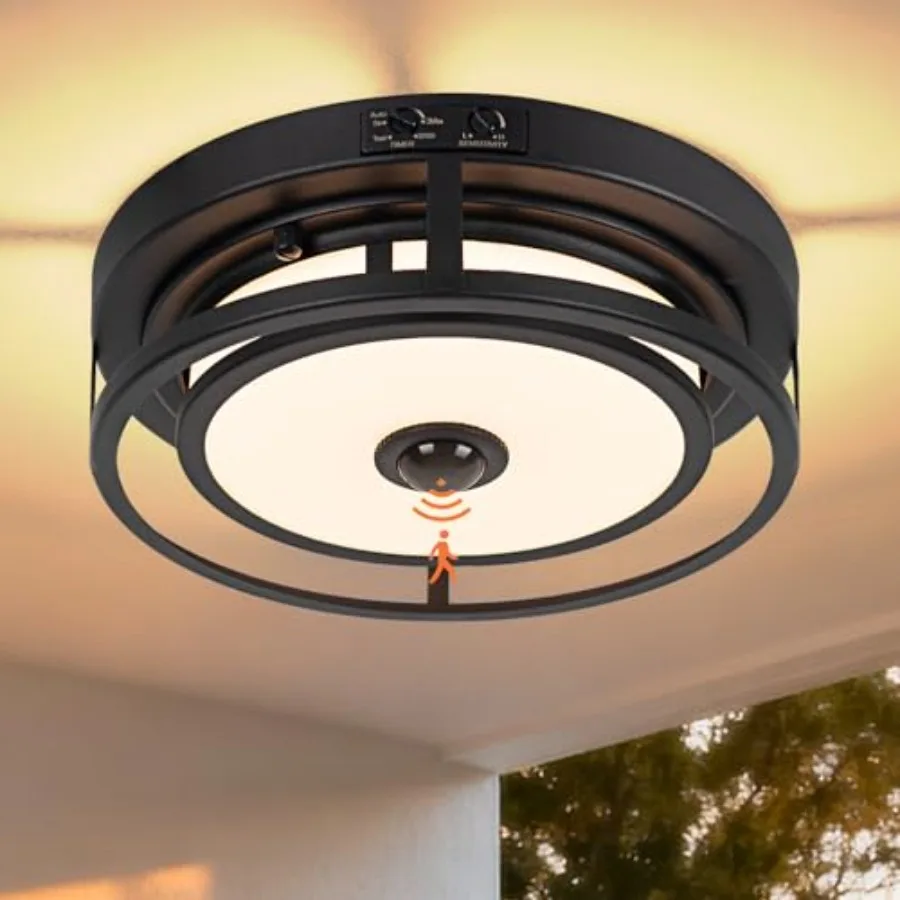 

12IN LED Motion Sensor Outdoor Ceiling Light Flush Mount Ceiling Light Fixtures 3CCT 3000-5000K Dusk to Dawn Ceiling Porch Ligh