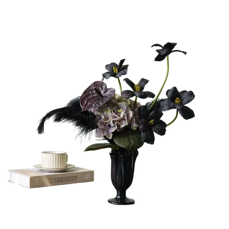 Wabi Stillwind Dark Simulation Bouquet, Black Iris Anthurium Home Soft Flower Ornament