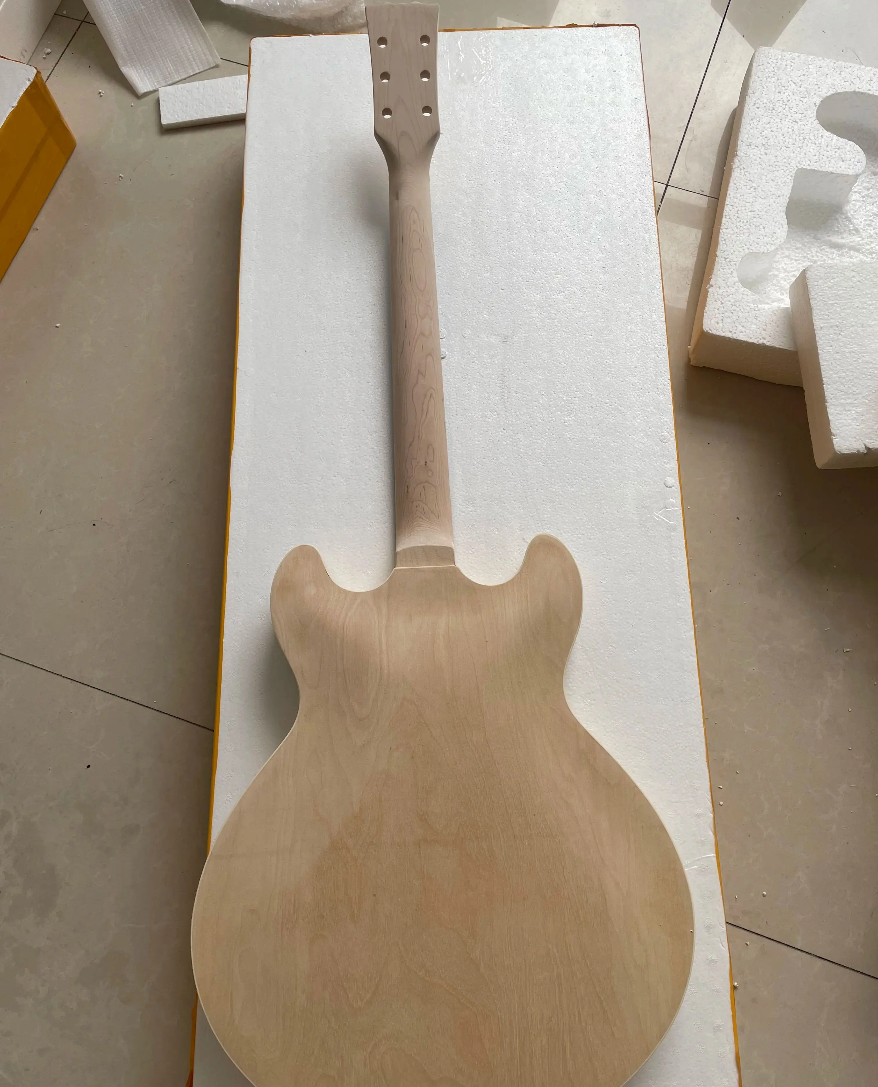 Hollow Body and neck unfinished diy electric kit part plywood body maple veneer maple neck JA ZZA Style F holes HH