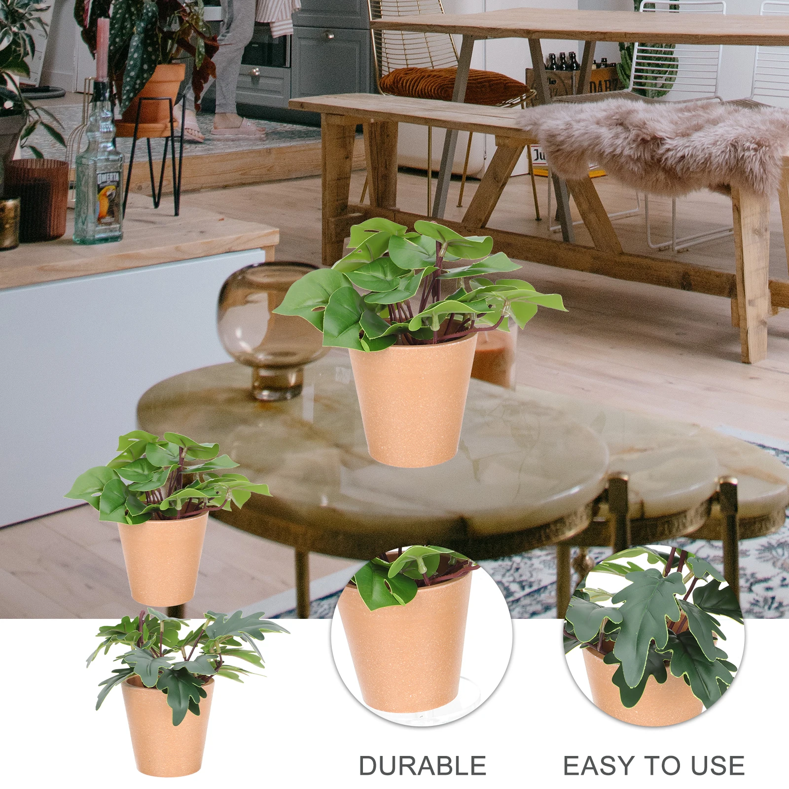

2Pcs Artificial Green Potted Plant Faux Bonsai Decors Desktop naments Simulation Plants Plastic Decorations Lifelike Shape