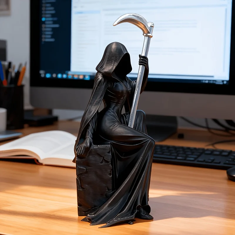 1-Piece Black Sickle Goddess-Shaped Ornament, 3D-Printed Mysterious Dark Atmosphere Decoration, Niche Style Accessory Suitable for Dark-Themed Spaces, a Must-Have Creative Decoration Piece for Enthusiasts, Enhances the Mysterious Ambiance of Home and Desktop Decor