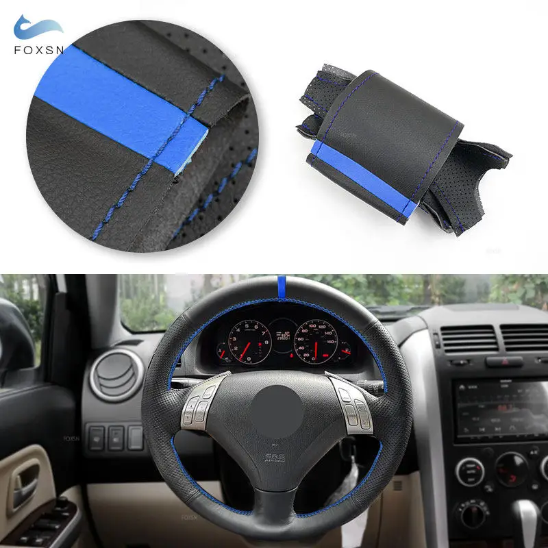 Cubierta de cuero para volante de coche, para Honda Accord (Coupe) 7 Accord (Euro) 2003-2005 Acura TSX 2004-2008 (3 radios), barra azul