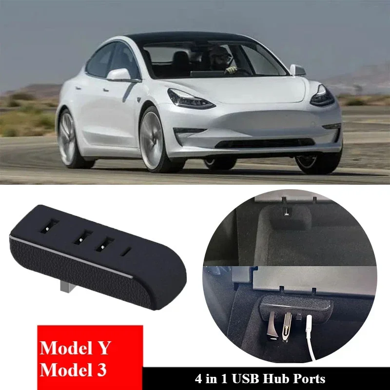 Docking Station For Tesla Model 3 Y Glove Box USB Hub Ports Expansion Dock Fast Charging Model3 Modely Auto Parts Accessories