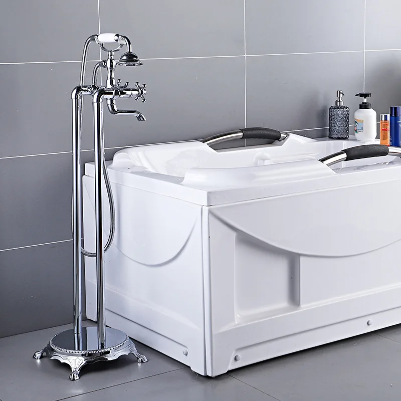 Floor-mounted Bathtub Faucet Golden Shower Set Freestanding Design Side-Mount Chaise Modern Minimalist Triple