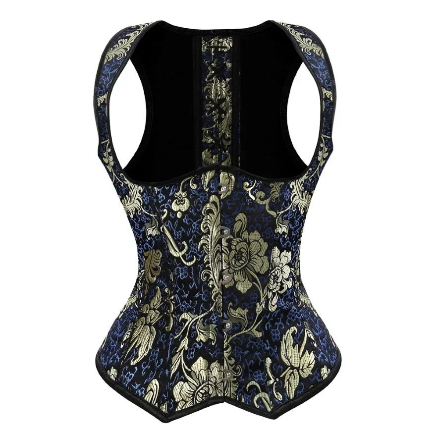 Gothic Underbust Corset Vest with Shoulder Straps Lace up Cupless Waist Cincher Bustier Body Shapewear