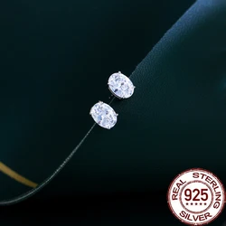 CWWZircons S925 Sterling Silver Brilliant Oval Shaped Cubic Zircon Stud Earring for Women Girl Party Wedding jewelery Gift SE070
