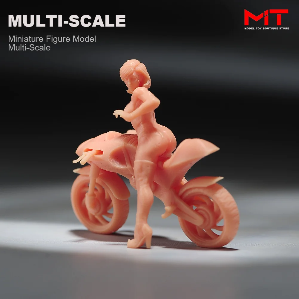 Miniatures Unpainted 1/24 1/43 1/64 1/87 Scale Girl Motorcycle Student Professional Woman Scene Props Figures Model Figurine Toy